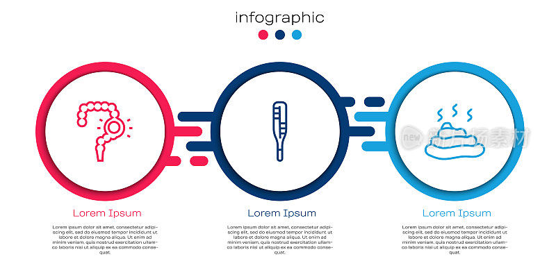 Set line Gut constipation, Medical thermometer and Shit. Business infographic template. Vector